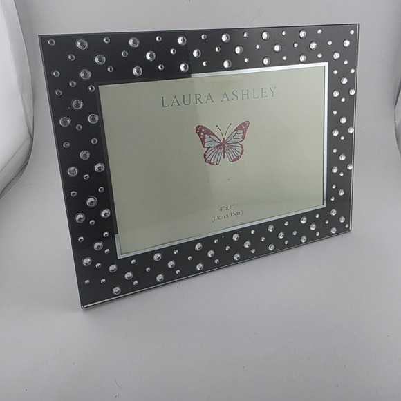 Laura Ashley Balck Glass With Rhinestones 4x6 Photo Picture Frame Tabletop‎ - Picture 1 of 11